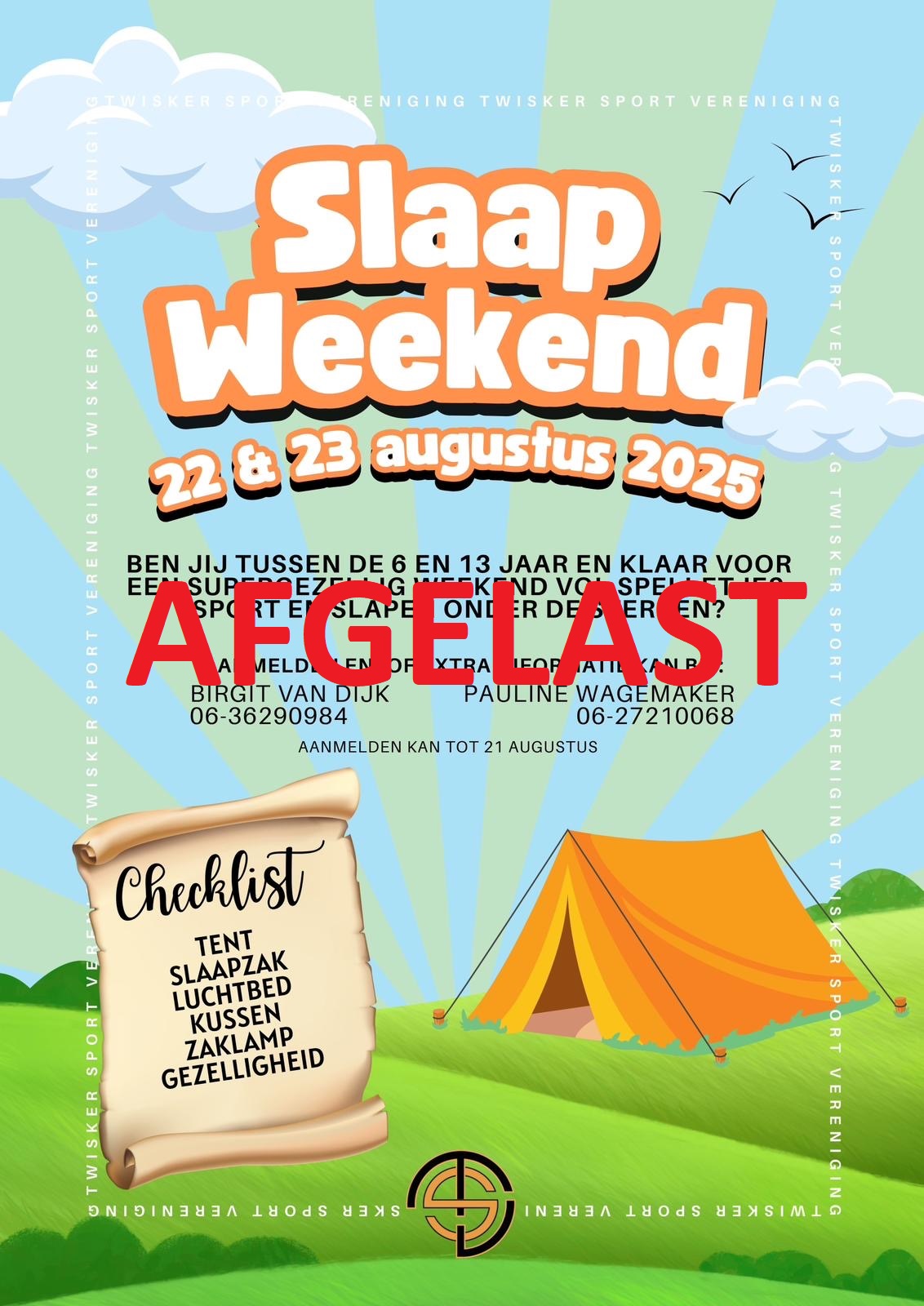 SLAAPWEEKEND GAAT NIET DOOR
